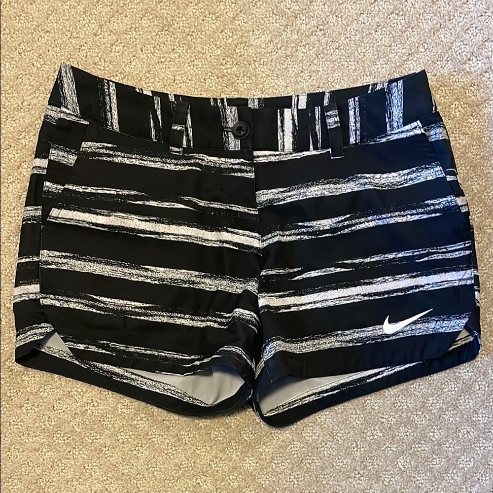 Nike Black and White Athletic Shorts Dynamic Stripes